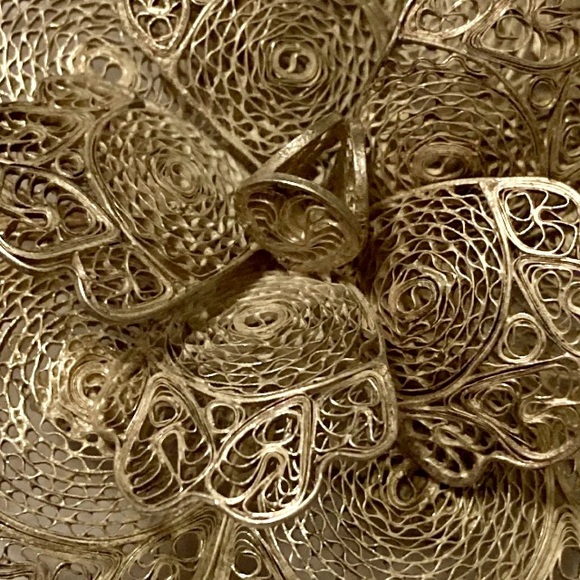 MEXICO  Sterling Silver - Vintage Filigree Flower Motif Brooch Pin - Picture 3 of 5